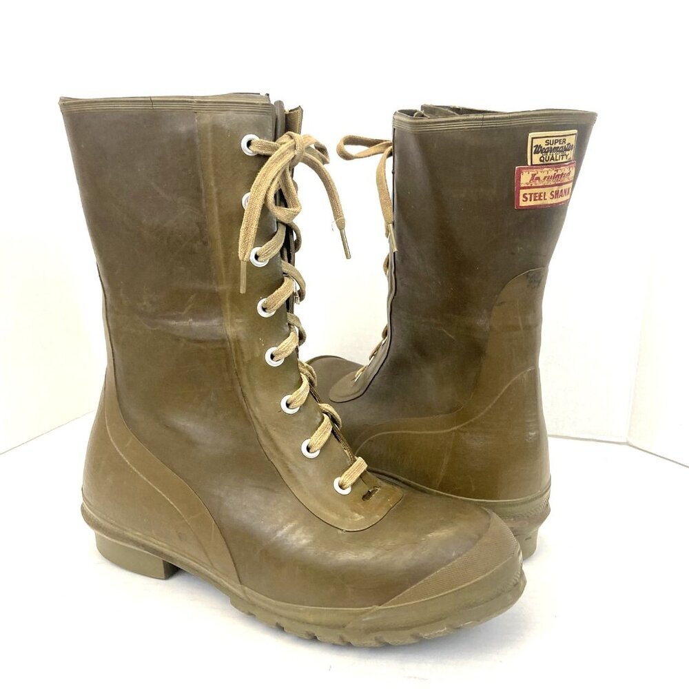 Vintage Wearmaster Boots Mens Size 9 Brown Insulated Steel Shank Rubber USA 80s‎